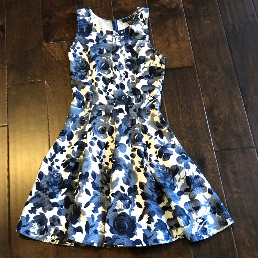 Aqua blue and white floral mini dress